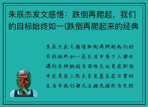 朱辰杰发文感悟：跌倒再爬起，我们的目标始终如一(跌倒再爬起来的经典语录)